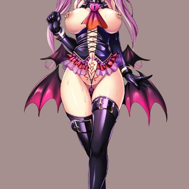 anal, anal beads, anal object insertion, blush, breasts, collar, corruption, dark persona, elbow gloves, female, gloves, highres, large breasts, long hair, magical girl