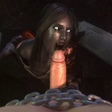 3d, animated, areolae, big penis, breasts, claws, creepy, erection, female, ghost, grey hair, grey skin, hair, handjob, hisako (killer instinct)