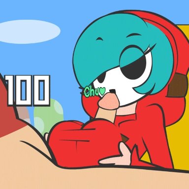 animated, blue hair, female, human, male, paizuri, peachypop34, shy gal, shy guy, straight, super mario bros., tagme