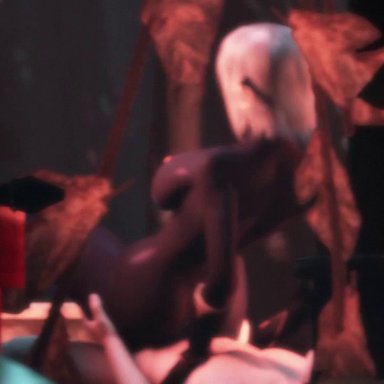 3d, animated, big ass, big breasts, bouncing breasts, breasts, busty, dark elf, dark skin, earrings, elf, female, hair, huge breasts, human