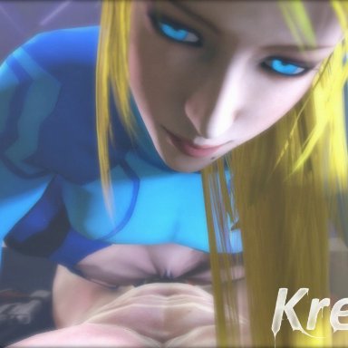 1boy, 1girl, 3d, animated, blonde hair, blue eyes, bodysuit, erection, female, kreamu, long hair, male, metroid, nude, penis