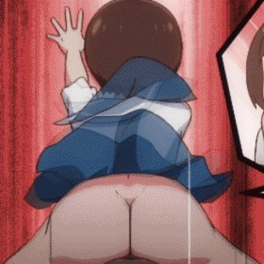 1boy, animated, ass, dark skin, dark-skinned male, emphasis lines, female, gamagoori ira, kill la kill, lowres, mankanshoku mako, manyakis, no panties, penis, picking nose