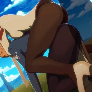 1boy, 2girls, abs, animated, ass, big breasts, blanche (pokemon), blonde hair, blush, breasts, brown hair, buttjob, candela (pokemon), closeup, clothed