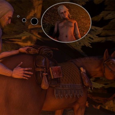 3d, all fours, animated, ass, ciri, doggy style, equine, female, feral, from behind position, geralt of rivia, horse, human, human on feral, interspecies