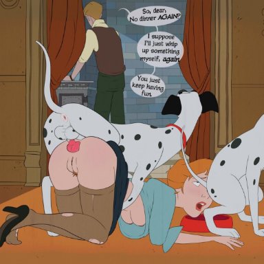 101 dalmatians, anal, anita radcliffe, balls, blargsnarf, bowl, breasts, canine, clothing, dalmatian, disney, female, feral, food bowl, footwear