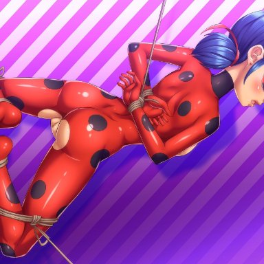 ass, big ass, big breasts, bodysuit, bondage, breasts, female, ladybug (character), marinette cheng, miraculous ladybug, pussy, slavetoon, solo, torn clothes