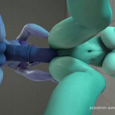 3d, against wall, anal, anal sex, animated, areola, ass, big penis, breasts, butt, creampie, crossover, cum, cum in ass, cum inside