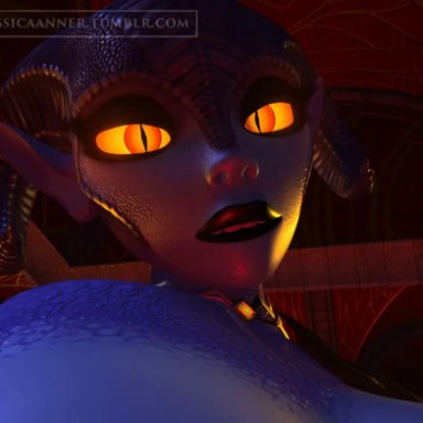 2girls, 3d, animated, bed, big breasts, breast sucking, breastfeeding, breasts, collar, demon, demoness, dickgirl, duo, ezria, female