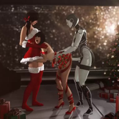 3d, android, animated, ashley williams, ass, bent over, breasts, christmas, cleavage, dickgirl, edi, erection, female, from behind, futa on female