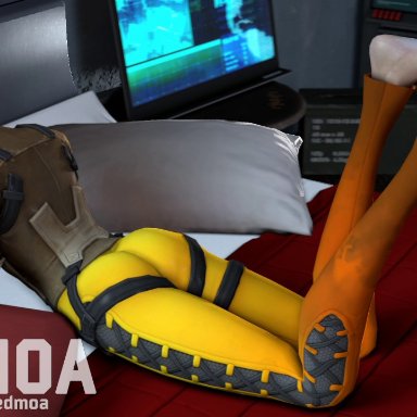 3d, animated, ass, barefoot, brown hair, clothed female nude male, erection, feet, female, foot fetish, footjob, male, no sound, overwatch, penis