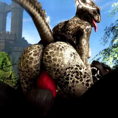 1boy, 1girl, 2016, 3d, absurdres, ahe gao, ahegao, animated, argonian, ass, balls, big ass, big breasts, bouncing breasts, breasts