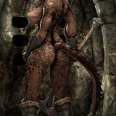 1girl, 2017, 3d, argonian, ass, axe, big ass, big breasts, boots, breasts, female, female only, full length, full-length portrait, helmet