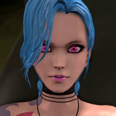 3d, animated, blue hair, bouncing breasts, dickgirl, futa on futa, futanari, intersex, jinx (league of legends), league of legends, looking at viewer, missionary, movealongmate, nidalee, pov