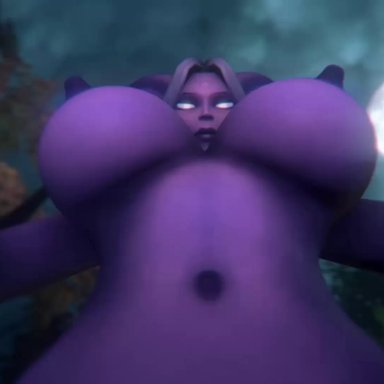 3d, animated, areolae, breasts, dickgirl, draenei, erect nipples, futanari, horns, intersex, large breasts, looking at viewer, nipples, pov, purple skin