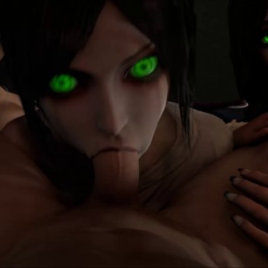 1boy, 2017, 3d, 3girls, 5 fingers, absurdres, alice liddell, alice madness returns, american mcgee's alice, animated, black hair, clothed female nude male, erection, eyebrows, eyelashes