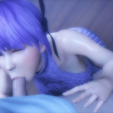 1boy, 1girl, 2017, 3d, absurdres, animated, ayane, bare shoulders, big breasts, blush, breasts, dead or alive, feet, fellatio, female