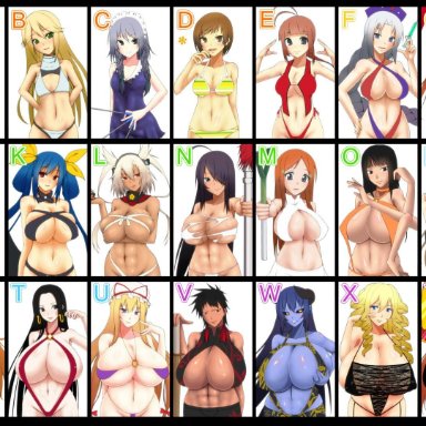 atago (kantai collection), bikini, bleach, boa hancock, breast chart, breasts, bust chart, chart, dark skin, dark-skinned female, eirin yagokoro, huge breasts, inoue orihime, kantai collection, large breasts