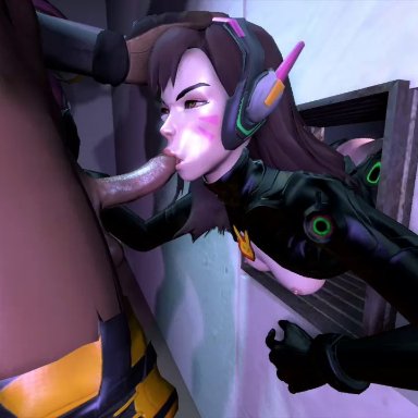 3d, alternate costume, animated, areolae, big ass, big breasts, blizzard entertainment, bodysuit, breasts, brown hair, bubble butt, curvy, d.va, dat ass, deepthroat