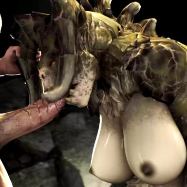 1boy, 1girl, 2017, 3d, absurdres, animated, areolae, ass, bent over, big breasts, big penis, breasts, deathclaw, erection, fallout