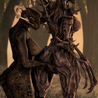 2017, 3d, argonian, ass, breasts, duo, female, fingering, highres, nipples, nude, penetration, planetmojo, reptile, scalie