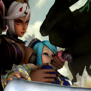 2girls, animated, bestiality, blue hair, blueberg, canine, canine penis, cia (the legend of zelda), dog, hyrule warriors, interspecies, lana (the legend of zelda), source filmmaker, the legend of zelda, webm