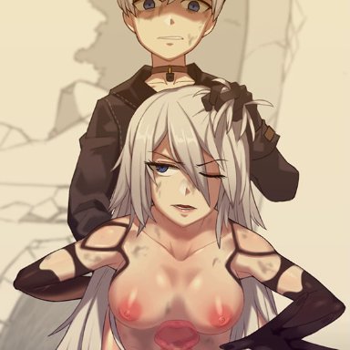 age difference, animated, female, from behind, high framerate, lk, male, nier, nier: automata, no sound, tagme, webm, white hair, x-ray, yorha 9s