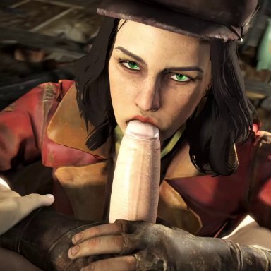 1boy, 1girl, 2016, 3d, absurdres, animated, black hair, erection, eyebrows, fallout, fallout 4, fellatio, female, fingerless gloves, gloves