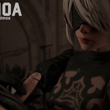 1boy, 1girl, 3d, animated, clothed female nude male, erection, female, handjob, male, nier, nier: automata, no sound, penis, redmoa, small penis