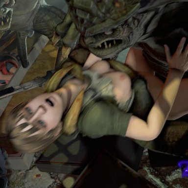 3d, animated, areolae, beowulf1117, biohazard, breasts, capcom, claire redfield, female, forced to watch, interspecies, male, monster, nipples, no sound