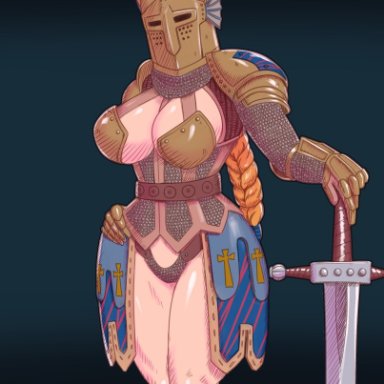 armor, big breasts, breasts, cleavage, female, female only, for honor, large breasts, razter, solo, text, warden, warden (for honor), weapon