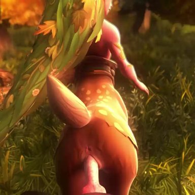 3d, animated, anus, ass, blender, blizzard entertainment, canine penis, centaur, cervine, comandorekin, deer, deertaur, dryad, female, flowers in hair