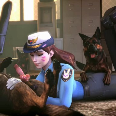 3d, animated, canine, canine penis, d.va, dog, fellatio, female, knot, noname55, oral, overwatch, penis, police officer d.va, sound