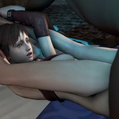 3d, animated, biohazard, dark-skinned male, female, folded, interracial, male, moaning, penetration, rated l, rebecca chambers, resident evil, sex, short hair