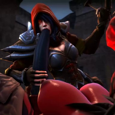 3d, animated, areolae, big breasts, breasts, coot27, diablo, dickgirl, erection, fellatio, female, futa on female, futanari, heroes of the storm, huge cock