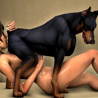 1boy, 1girl, 3d, anilingus, animated, blueberg, brown hair, canine, dog, female, female on feral, feral, feral on human, human, human on feral