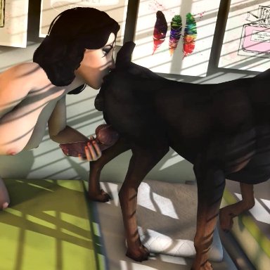 3d, anal, anilingus, animal genitalia, animated, anus, balls, barbellsfm, bed, bestiality, bioshock, bioshock infinite, black hair, breasts, canine