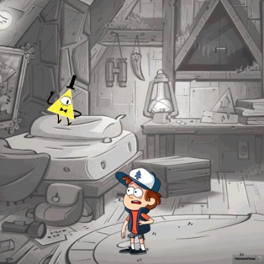 animated, bill cipher, breasts, brown hair, dipper pines, gender transformation, gravity falls, male to female, rule 63, themightfenek, transformation