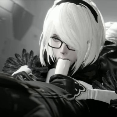 1boy, 1girl, 3d, animated, cafe-anteiku, female, glasses, male, nier: automata, pallidsfm, solo focus, sound, source filmmaker, webm, yorha 2b