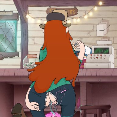 ass, crotch cutout, female, female only, gravity falls, insertion, issue 69, masturbation, pussy, sex toy, solo, torn clothes, torn jeans, vaginal insertion, vibrator