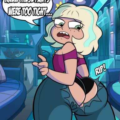 1girl, ass, blonde hair, cameltoe, dat ass, female, freckles, grimphantom, jackie lynn thomas, panties, short hair, solo, star vs the forces of evil, teenager, torn clothes