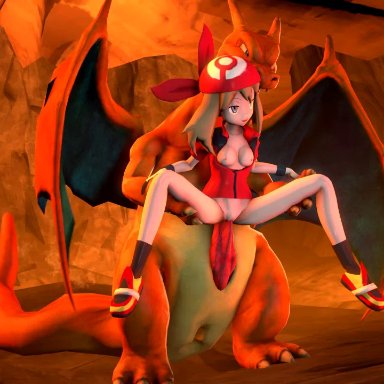 3d, animal genitalia, animated, anthro, bestiality, breasts, charizard, devilscry, domination, dragon, duo, erection, female, feral, hair