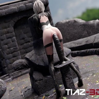 3d, anal, animated, balls deep, breasts, deep penetration, dildo, huge dildo, jiggle, nier, nier: automata, no sound, small breasts, tagme, tiazsfm