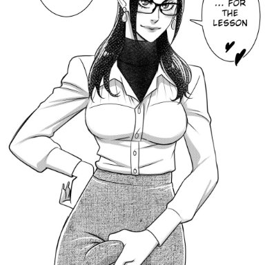 1girl, anasheya, black hair, blush, bulge, cameltail, erection, erection under clothes, fishnet stockings, futa only, futanari, glasses, lida martinazzi, monochrome, penis