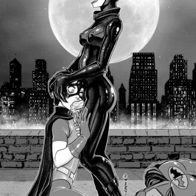 1boy, 1girl, anasheya, batman, batman (series), catwoman, cum, cum in mouth, cum inside, dc, dickgirl, erection, fellatio, futa on male, futanari