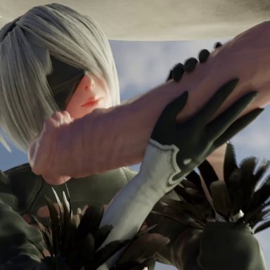 3d, animated, blender, blindfold, equine, equine penis, handjob, horse, horsecock, likkezg, nier, nier: automata, no sound, penis, short hair