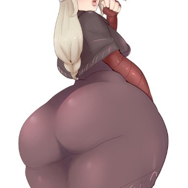 ass, blonde, clothed, dark souls, dark souls 3, female, fire keeper, firekeeper, from behind, headpiece, huge ass, long hair, looking at viewer, looking back, mask