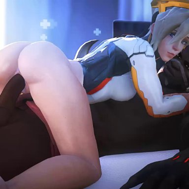 3d, animated, ass, balls, dark skin, dark-skinned male, doomfist, erection, female, fugtrup, interracial, male, mercy, no sound, overwatch