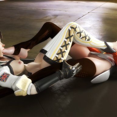 2girls, 3d, areolae, barefoot, blender, breasts, feet, female, female only, foot fetish, foot lick, mercy, nipples, overwatch, pewposterous