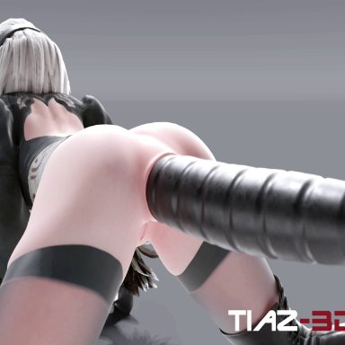 3d, all fours, anal insertion, animated, blindfold, dildo, nier, nier: automata, no sound, oral insertion, sex toys, short hair, spitroast, tagme, tiazsfm