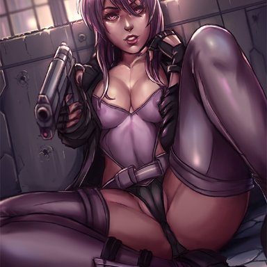 breasts, cleavage, female, female only, ghost in the shell, kachima, kusanagi motoko, panties, solo, spread legs, thighhighs